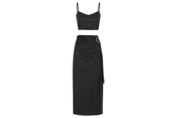 Conjunto Feminino Blusa E Saia com Fivela - Preto