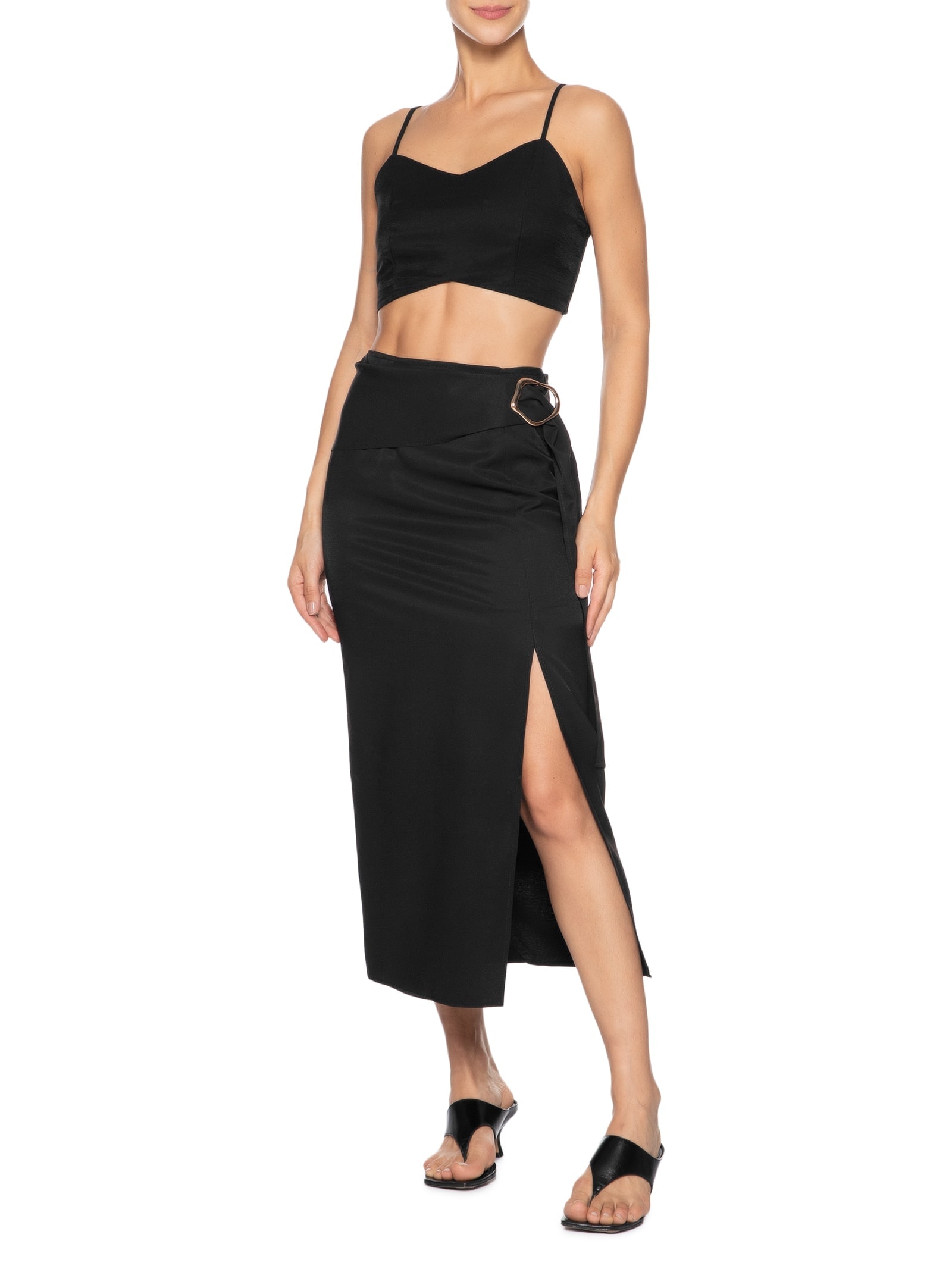 Conjunto Feminino Blusa E Saia com Fivela Preto Market 33