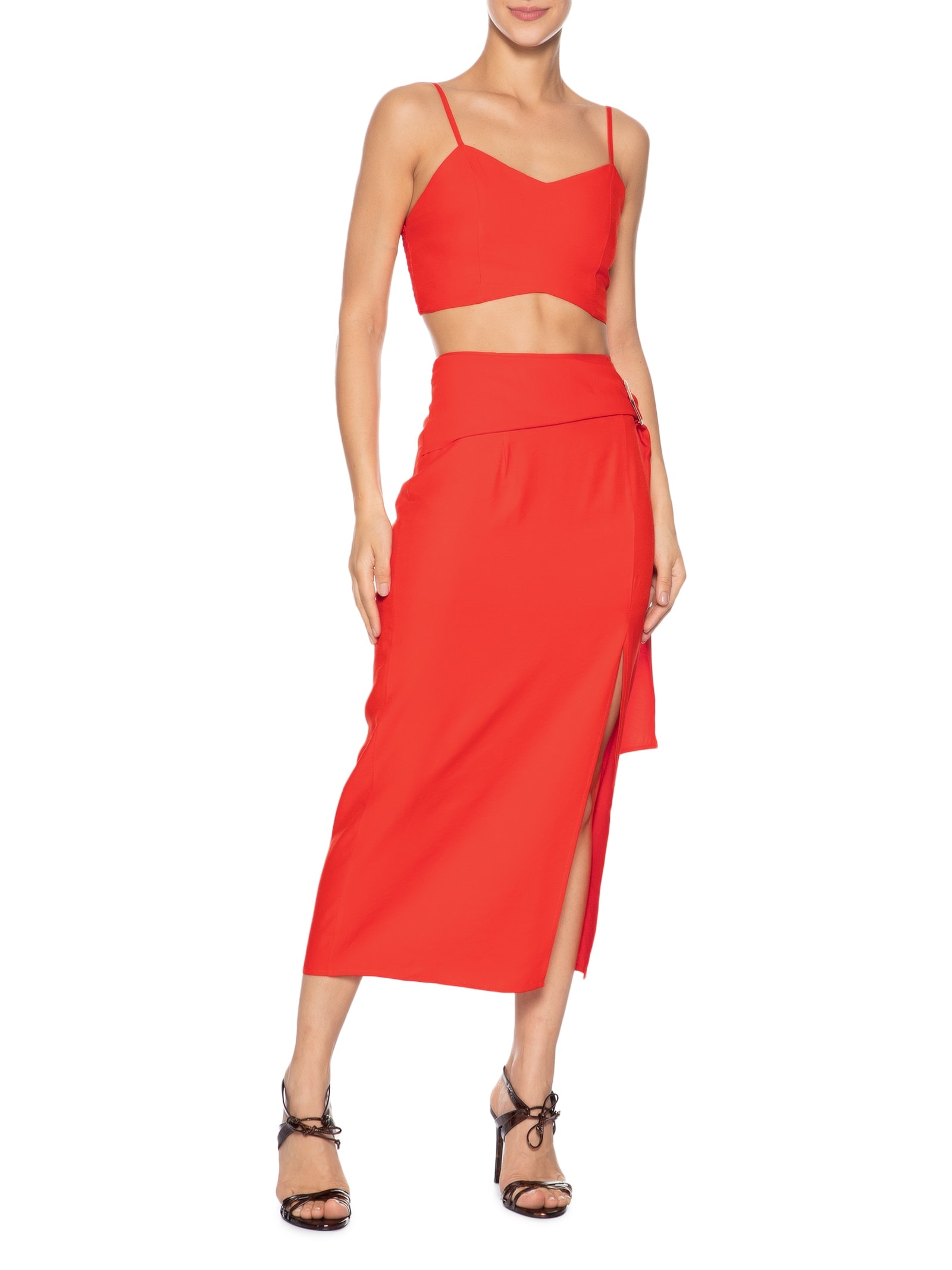 Conjunto Feminino Blusa E Saia com Fivela Vermelho Market 33