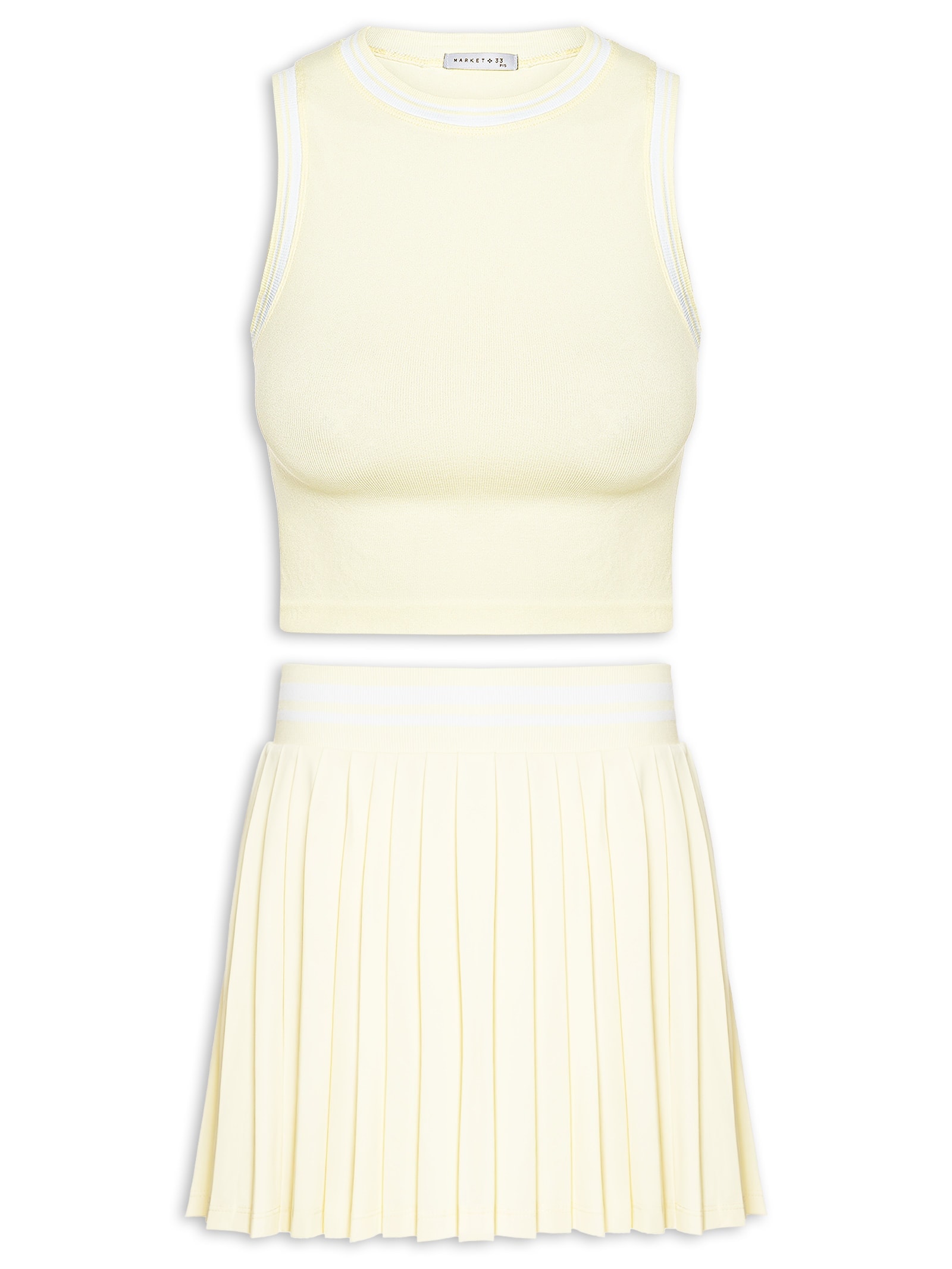 Conjunto Feminino Blusa e Saia Plissada Amarelo Market 33