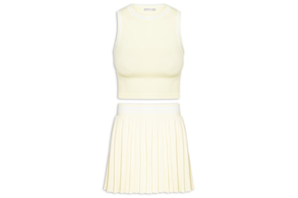 Conjunto Feminino Blusa e Saia Plissada - Amarelo