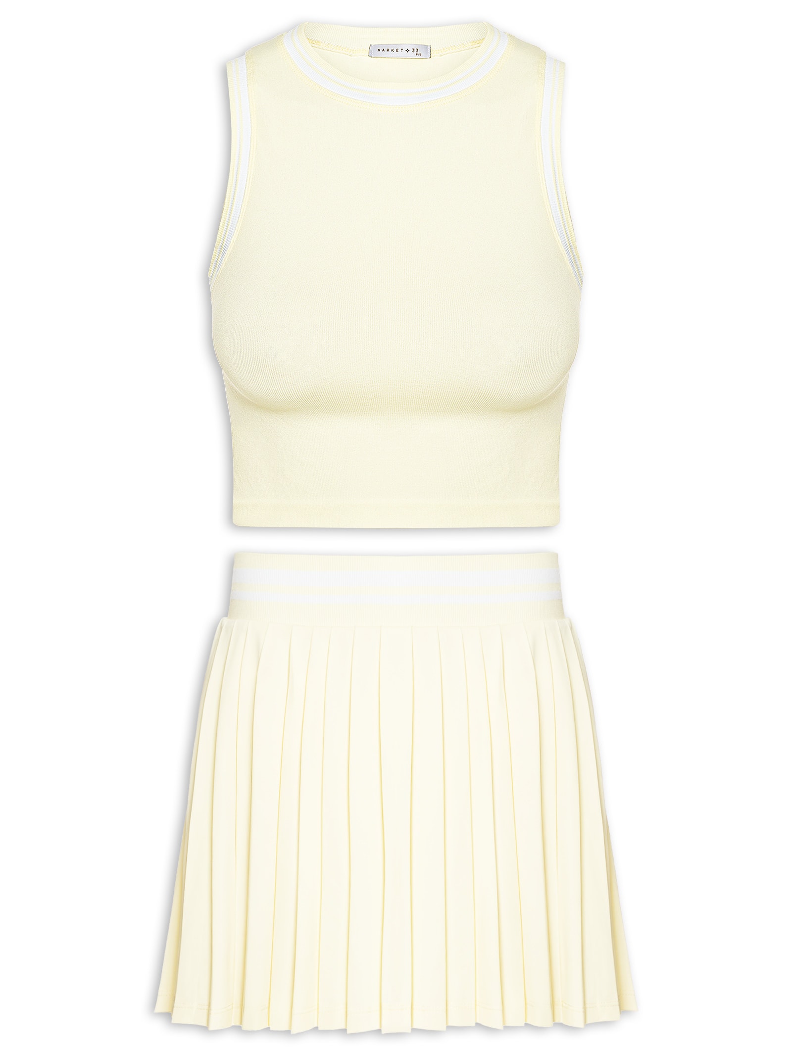 Conjunto Feminino Blusa e Saia Plissada Amarelo Market 33