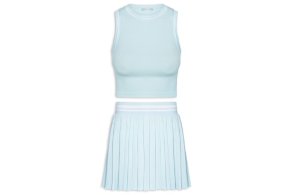 Conjunto Feminino Blusa e Saia Plissada - Azul