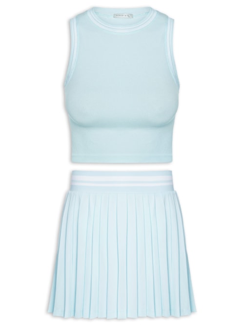 Conjunto Feminino Blusa e Saia Plissada - Azul