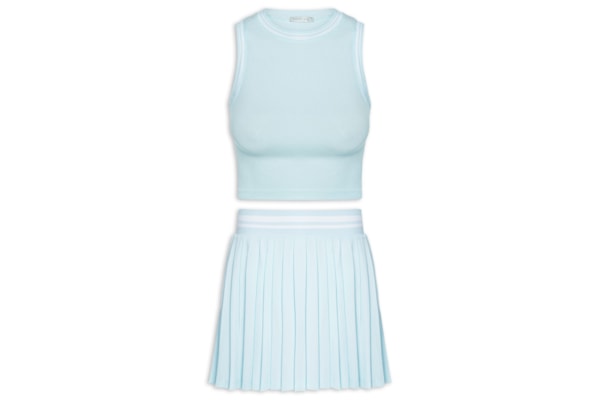 Conjunto Feminino Blusa e Saia Plissada - Azul