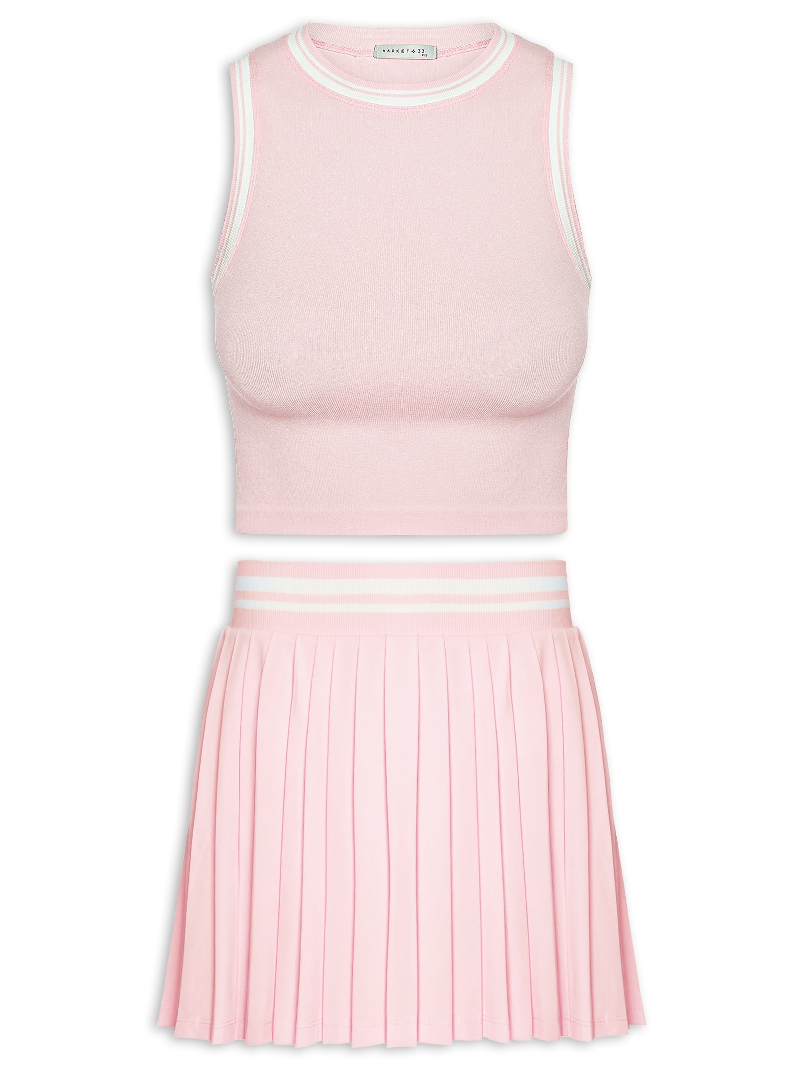 Conjunto Feminino Blusa e Saia Plissada Rosa Market 33