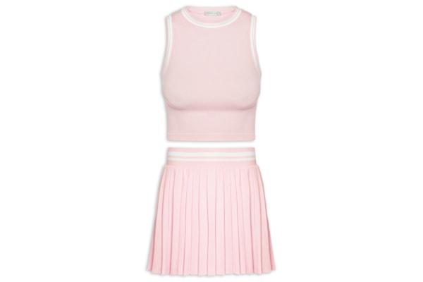 Conjunto Feminino Blusa e Saia Plissada - Rosa