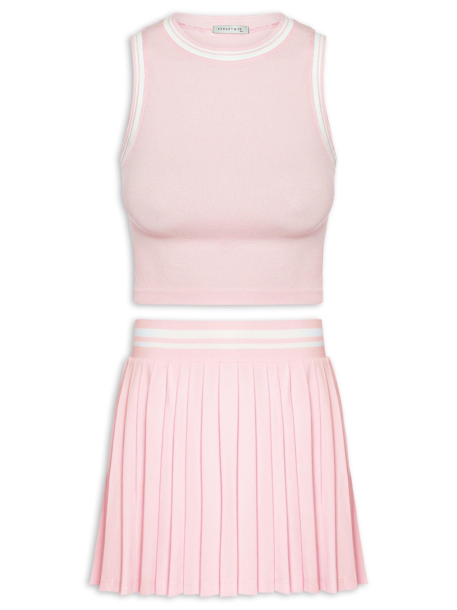 Conjunto Feminino Blusa e Saia Plissada Rosa Market 33