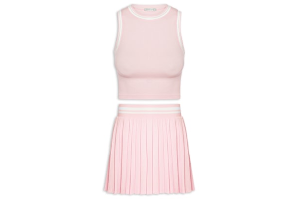 Conjunto Feminino Blusa e Saia Plissada - Rosa