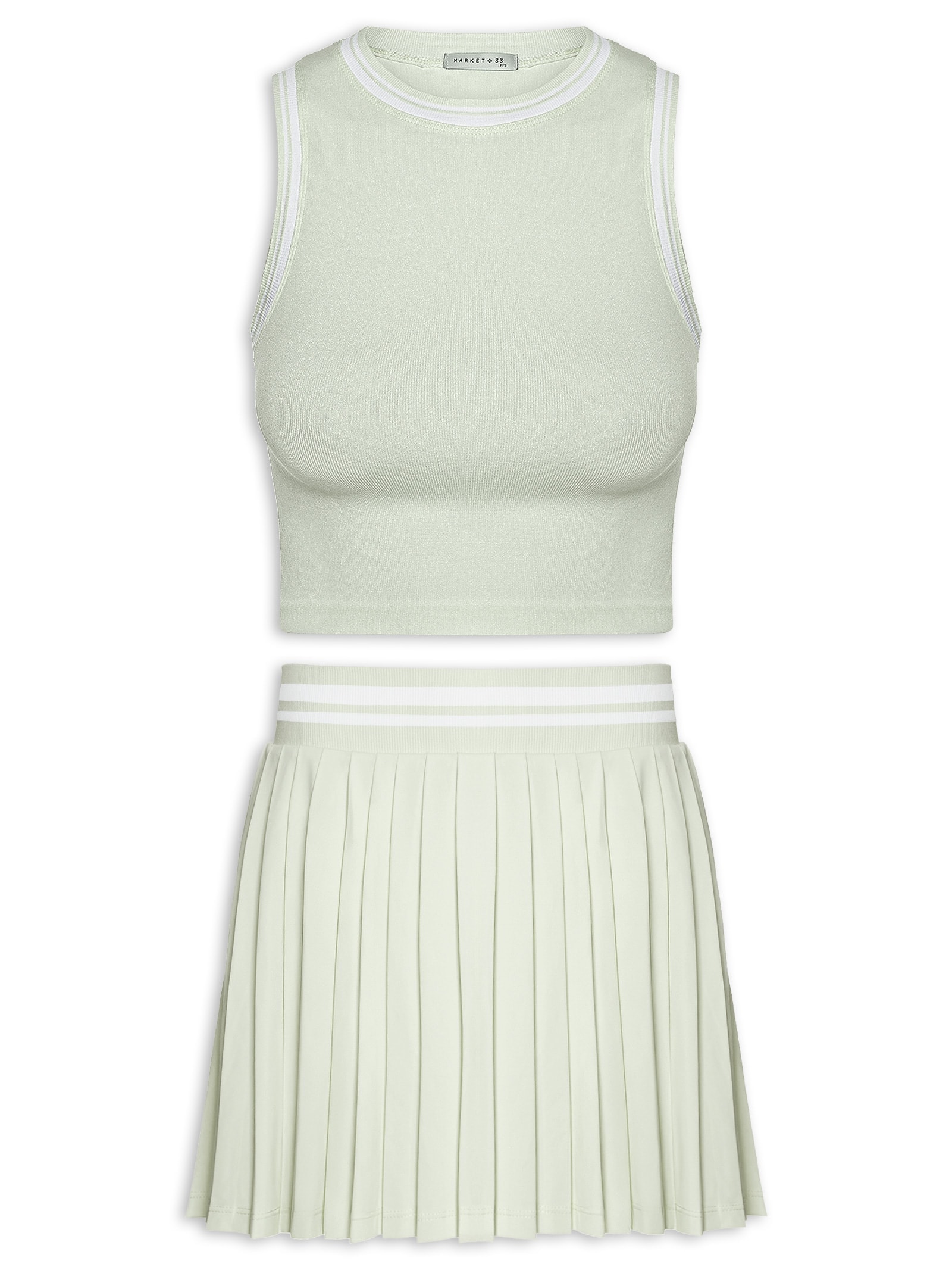 Conjunto Feminino Blusa e Saia Plissada Verde Market 33