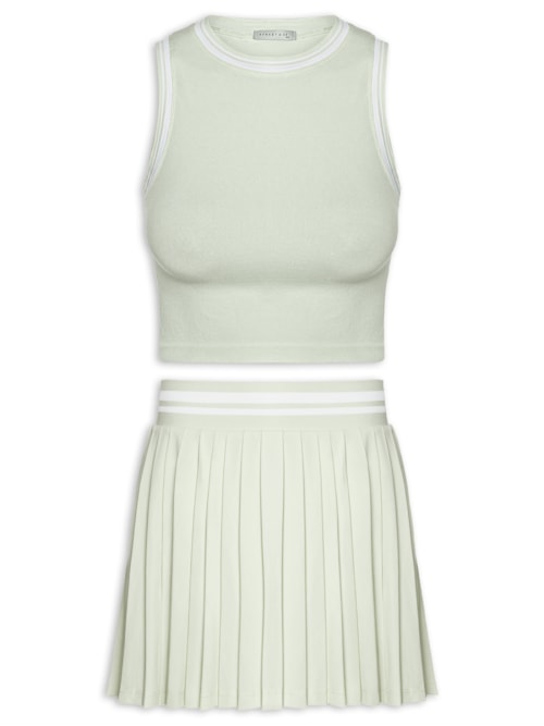 Conjunto Feminino Blusa e Saia Plissada - Verde