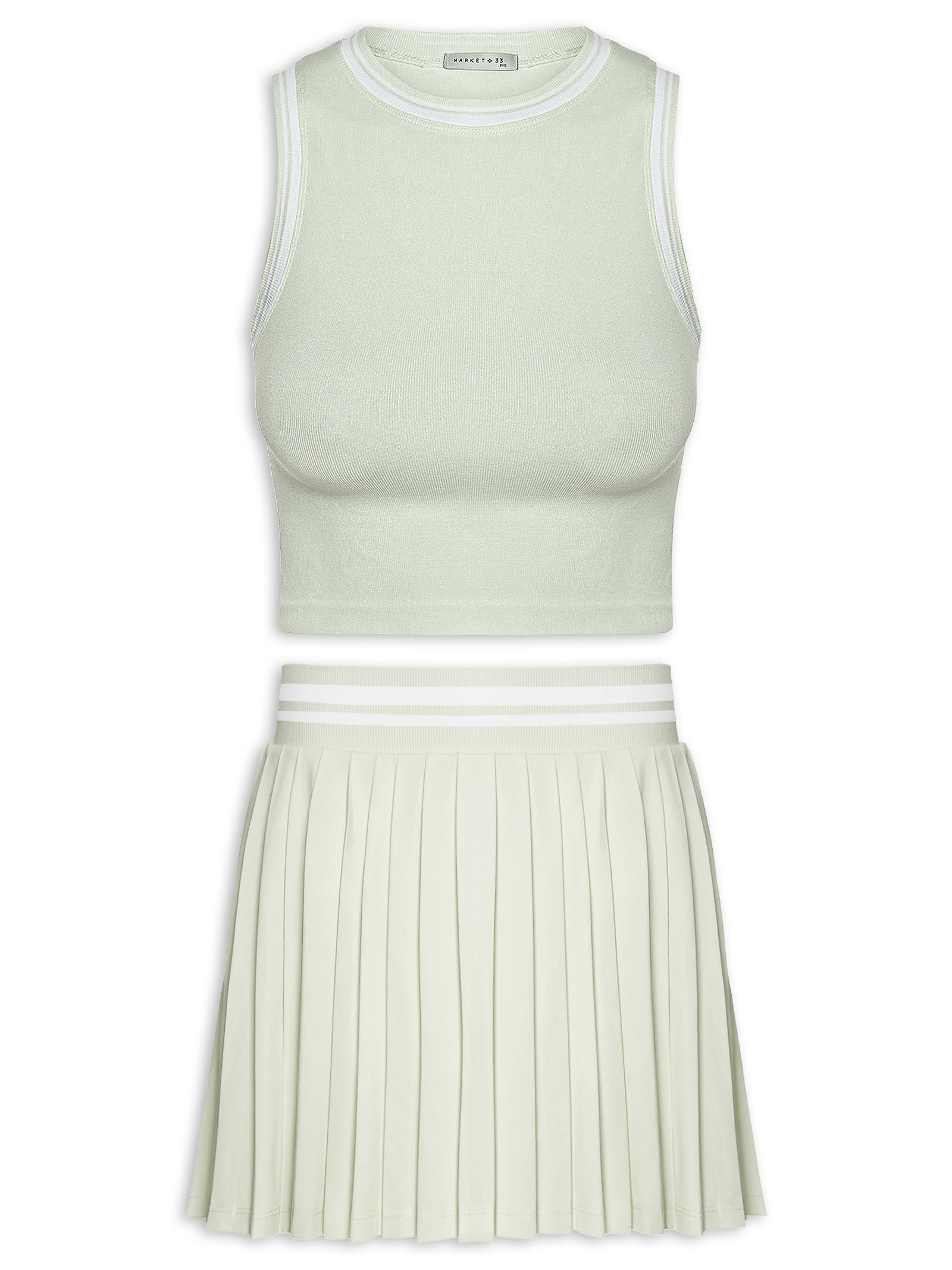 Conjunto Feminino Blusa e Saia Plissada Verde Market 33