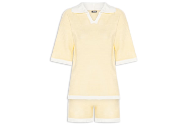 Conjunto Feminino Blusa E Short Em Tricot Bicolor - Amarelo