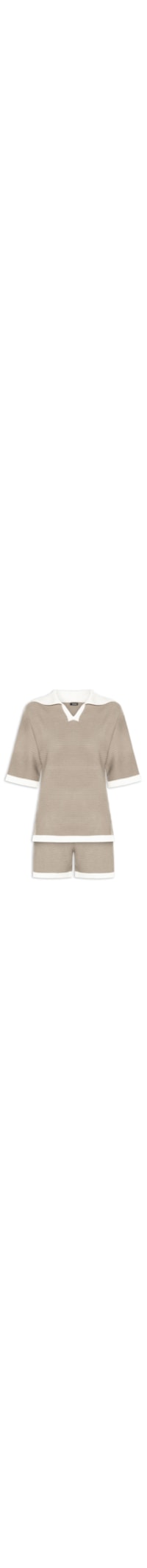 Conjunto Feminino Blusa E Short Em Tricot Bicolor - Bege
