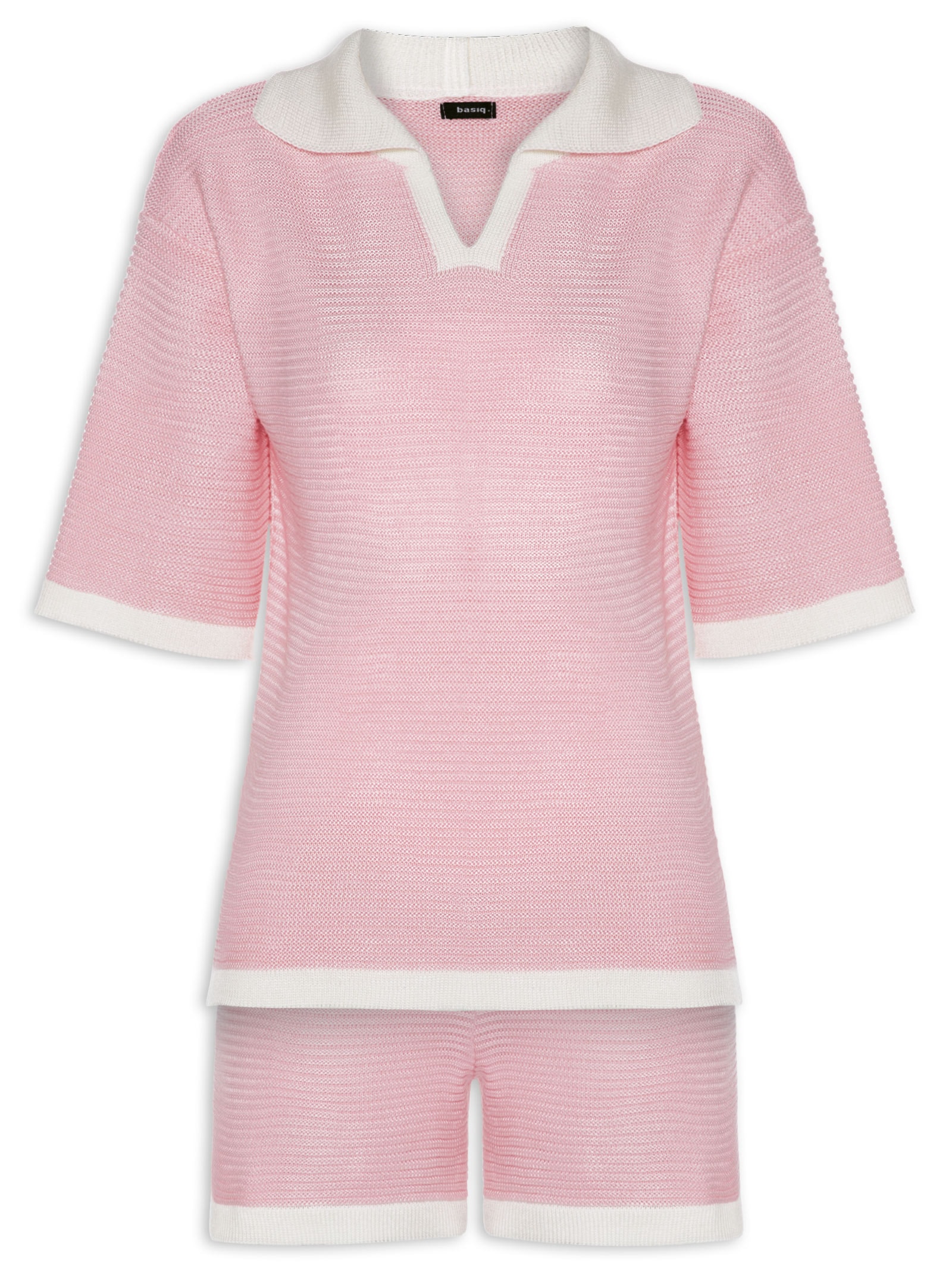 Conjunto Feminino Blusa E Short Em Tricot Bicolor Rosa Basiq