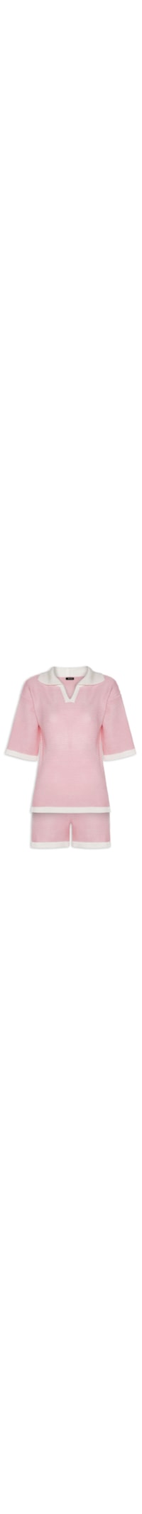 Conjunto Feminino Blusa E Short Em Tricot Bicolor - Rosa