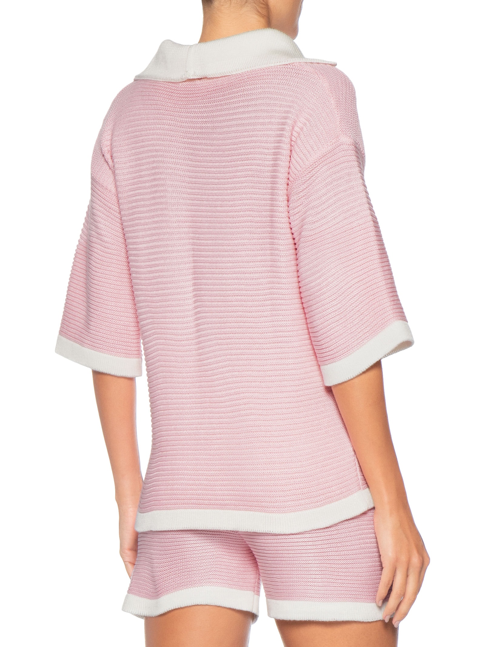 Conjunto Feminino Blusa E Short Em Tricot Bicolor Rosa Basiq