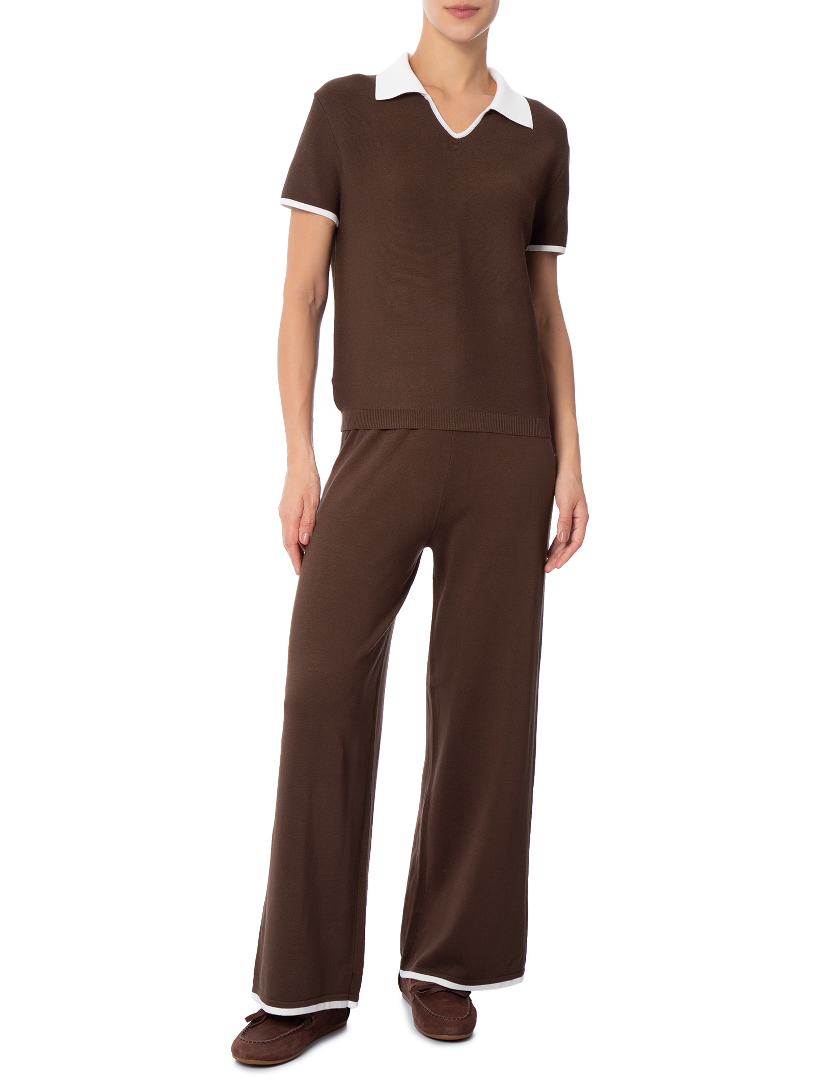 Conjunto Feminino Blusa Gola Esporte E Calça Tricot Bicolor Marrom Basiq