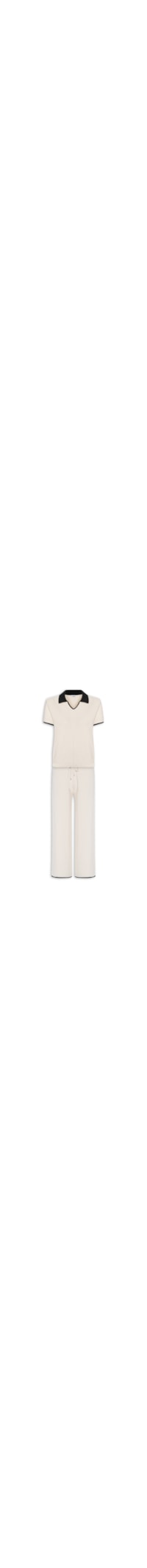 Conjunto Feminino Blusa Gola Esporte E Calça Tricot Bicolor - Off White