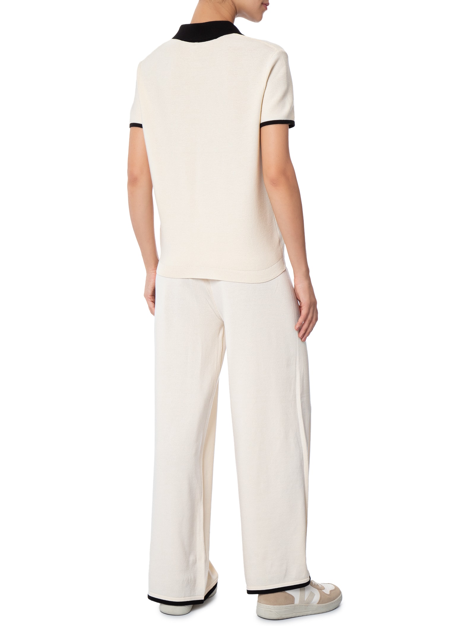 Conjunto Feminino Blusa Gola Esporte E Calça Tricot Bicolor Off White Basiq