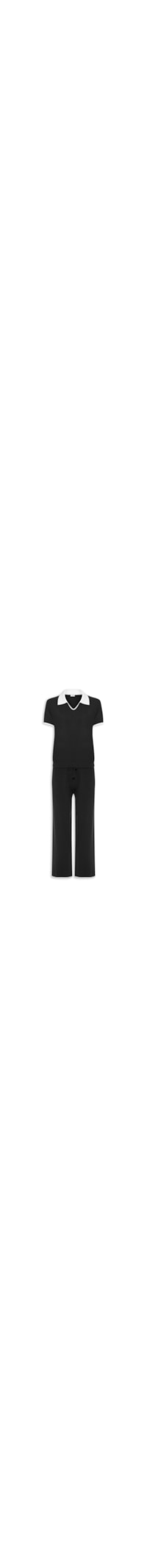 Conjunto Feminino Blusa Gola Esporte E Calça Tricot Bicolor - Preto