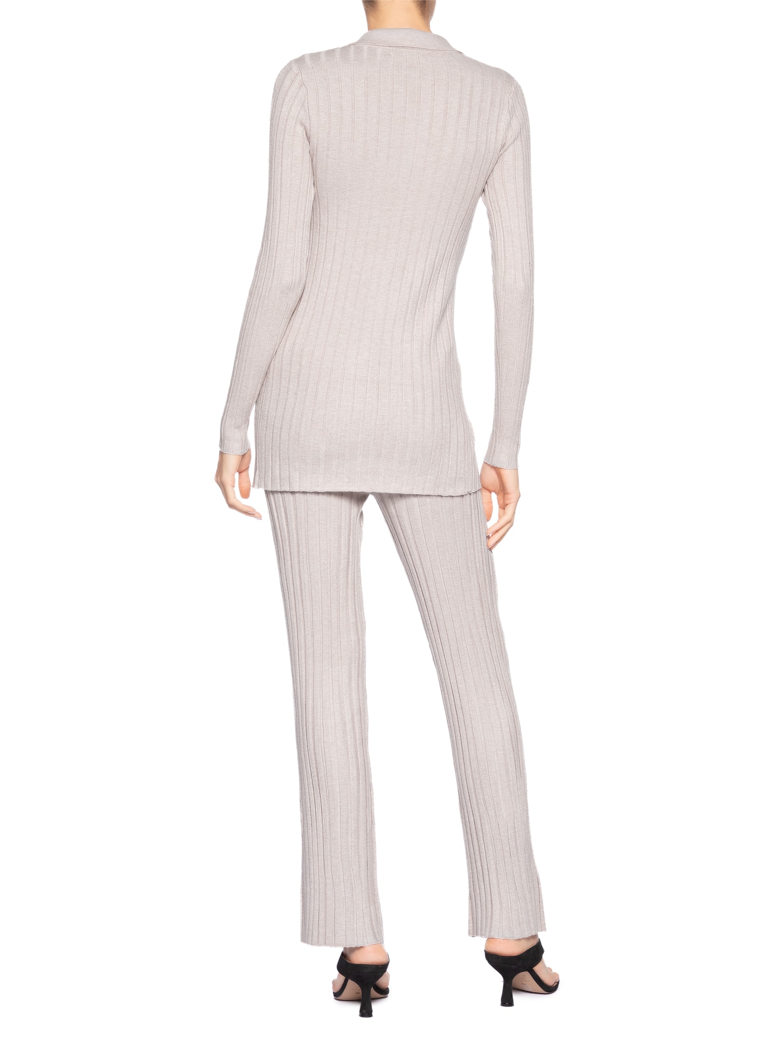 Conjunto Feminino Blusa Polo E Calça Em Tricot Bege '2Essential