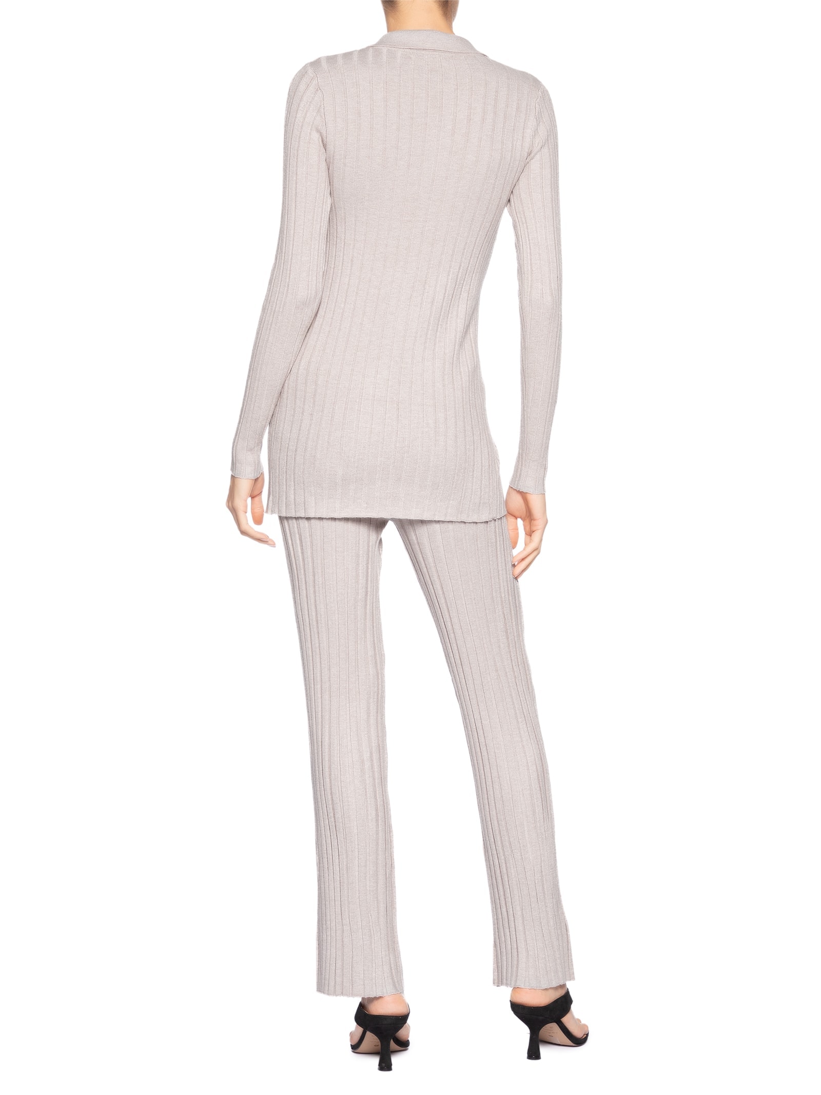 Conjunto Feminino Blusa Polo E Calça Em Tricot Bege '2Essential
