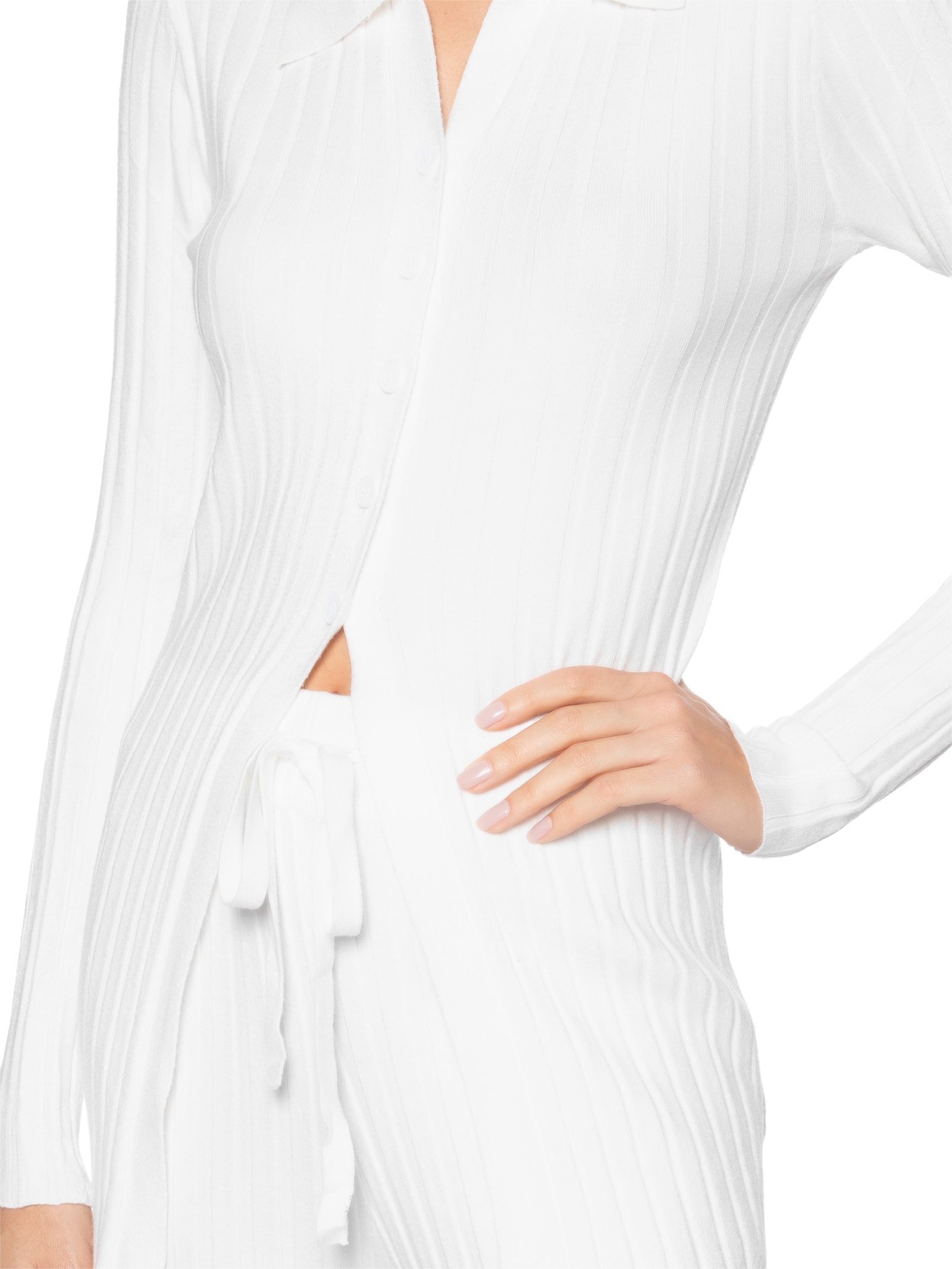 Conjunto Feminino Blusa Polo E Calça Em Tricot Branco '2Essential