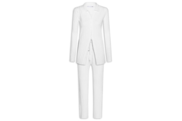 Conjunto Feminino Blusa Polo E Calça Em Tricot - Branco