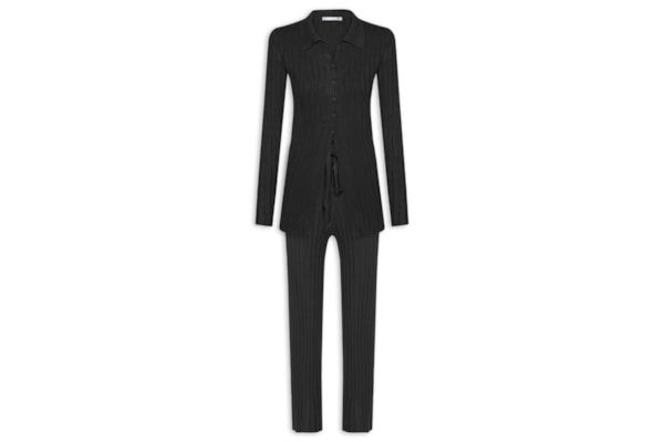 Conjunto Feminino Blusa Polo E Calça Em Tricot - Preto