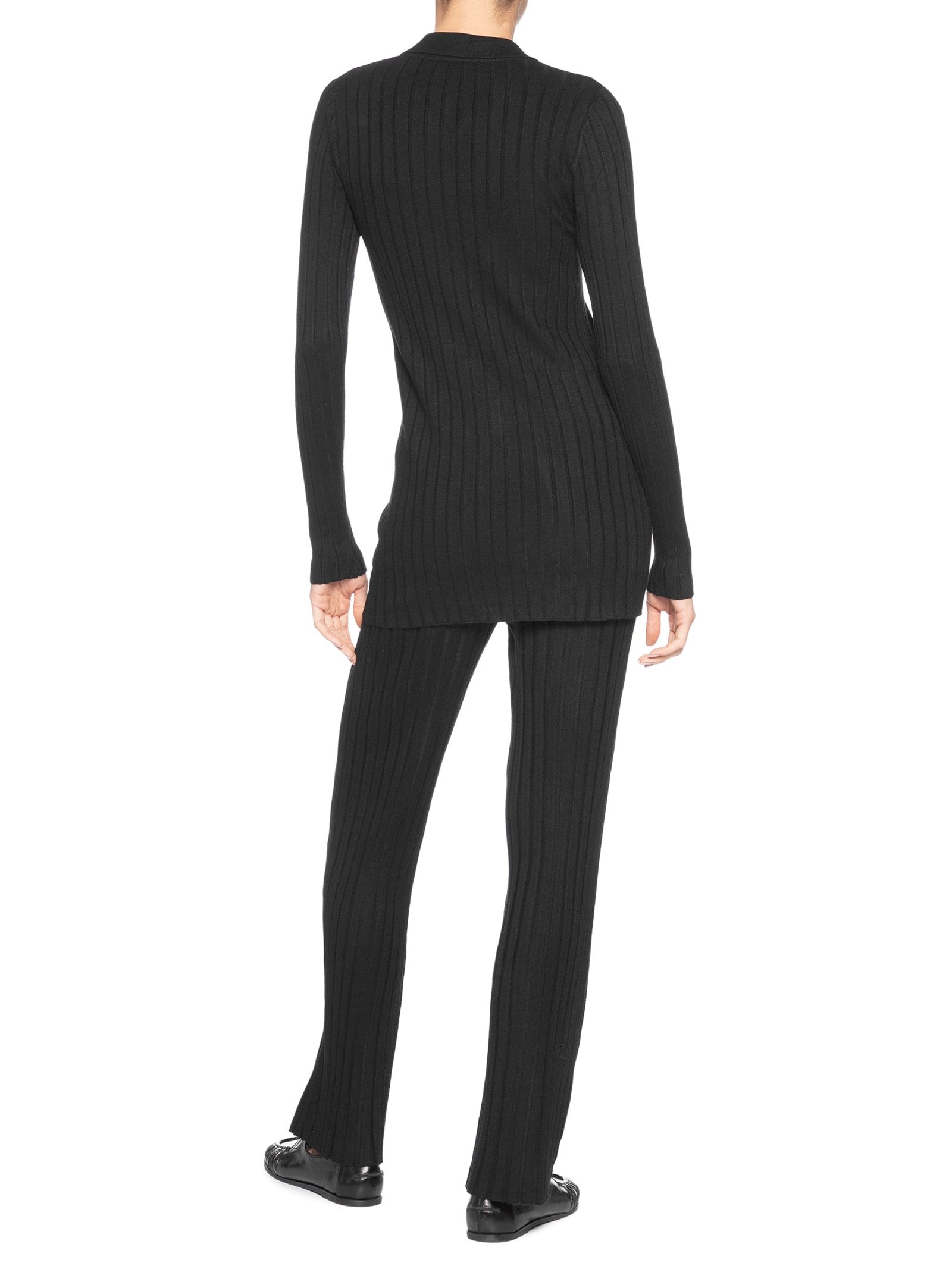 Conjunto Feminino Blusa Polo E Calça Em Tricot Preto '2Essential