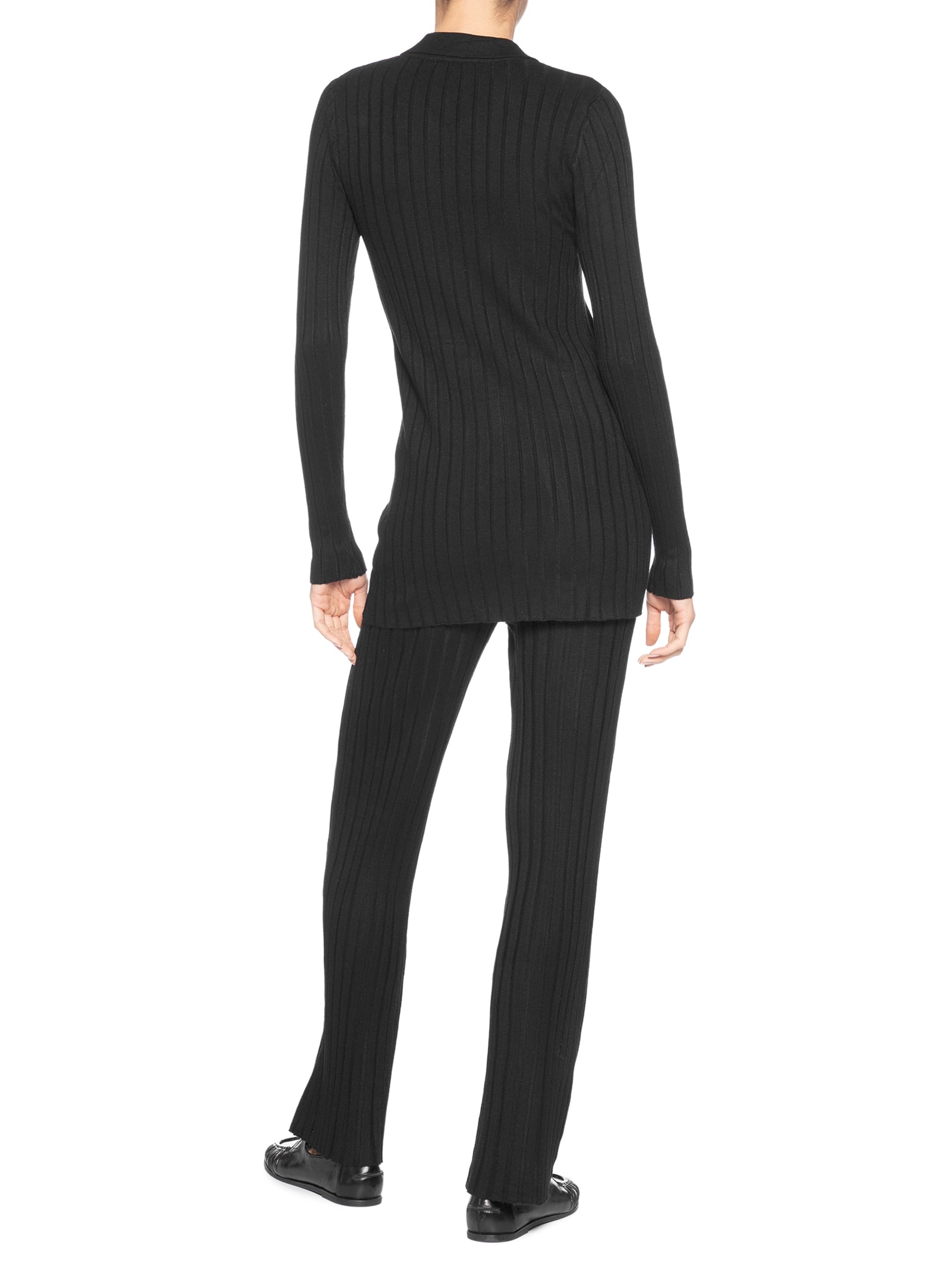 Conjunto Feminino Blusa Polo E Calça Em Tricot Preto '2Essential