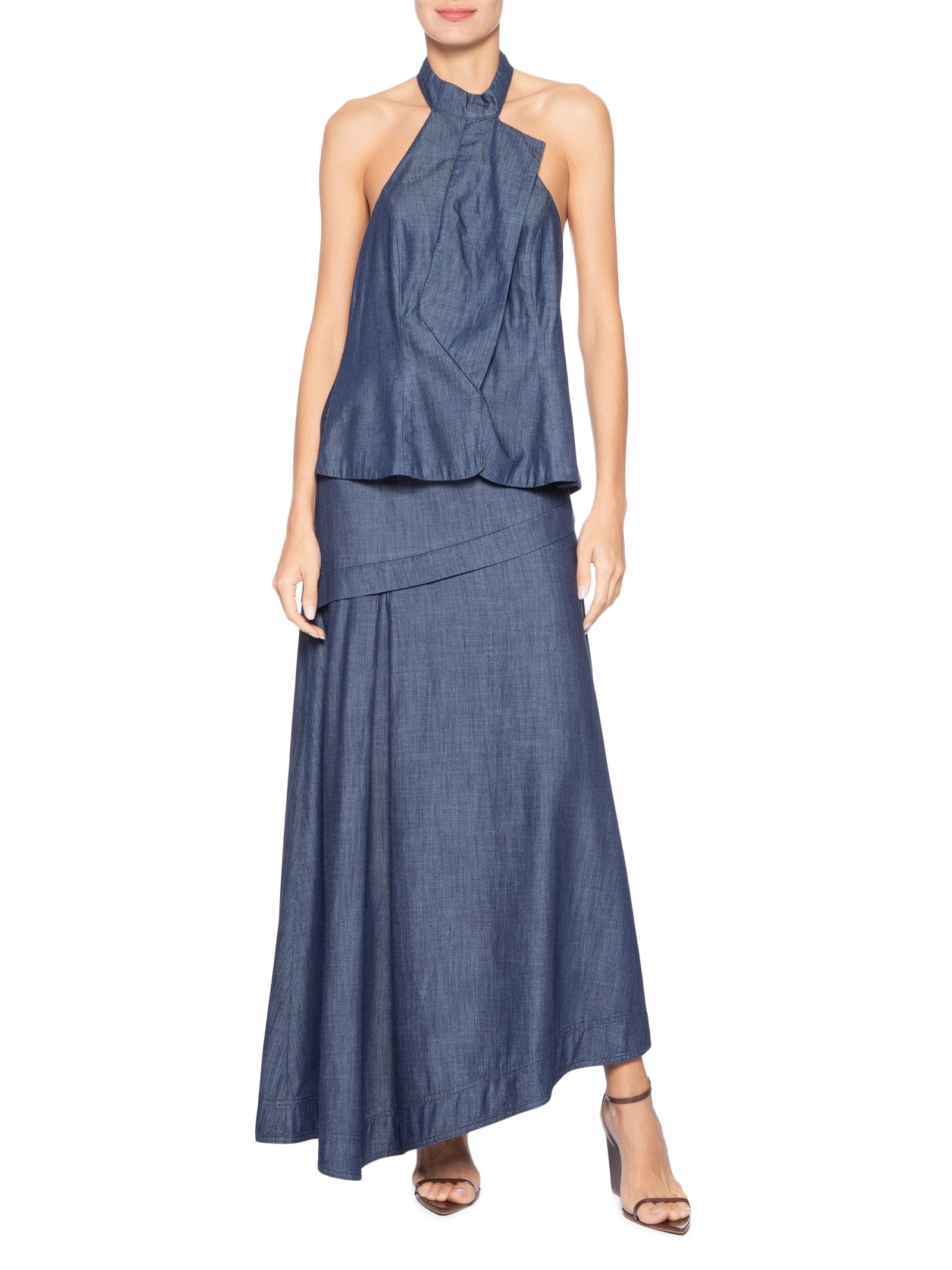 Conjunto Feminino Blusa/ Saia Azul Forum + Tufi Duek