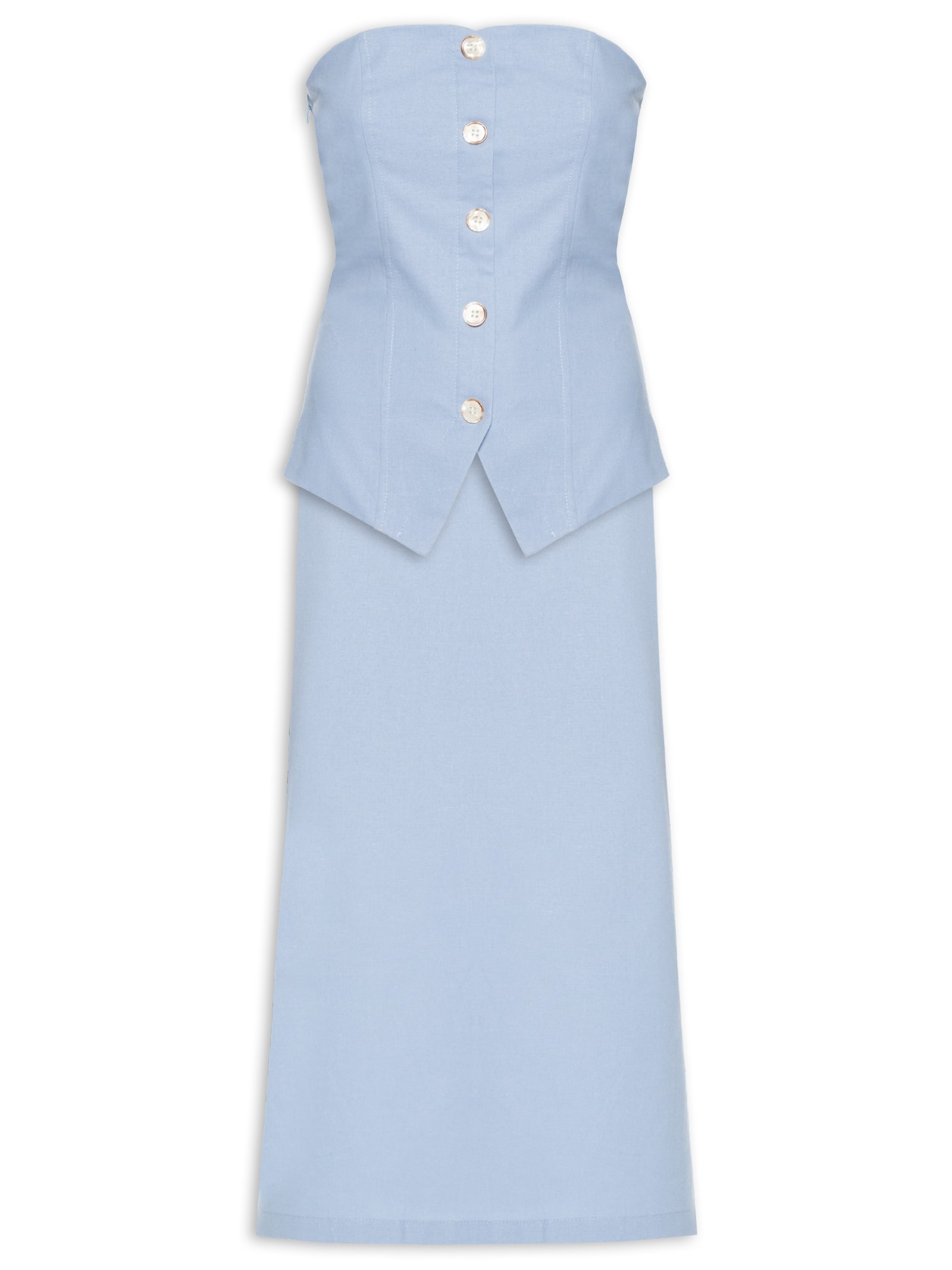 Conjunto Feminino Blusa Sem Alça E Saia Midi Azul Basiq