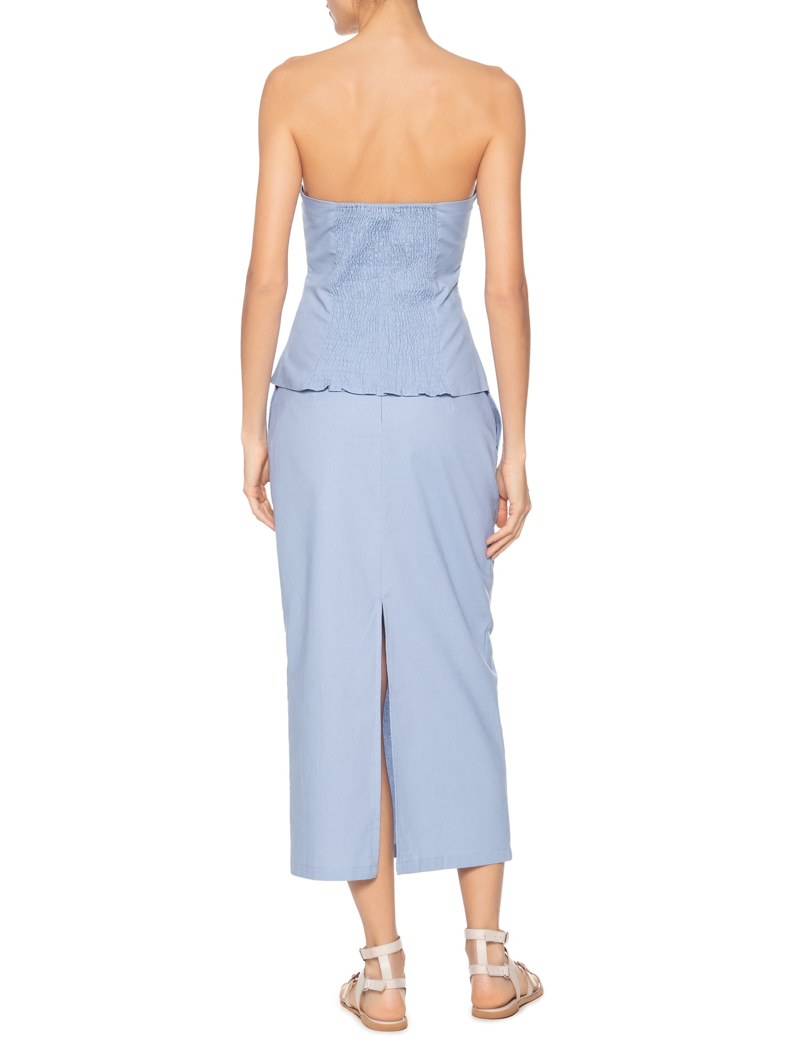 Conjunto Feminino Blusa Sem Alça E Saia Midi Azul Basiq