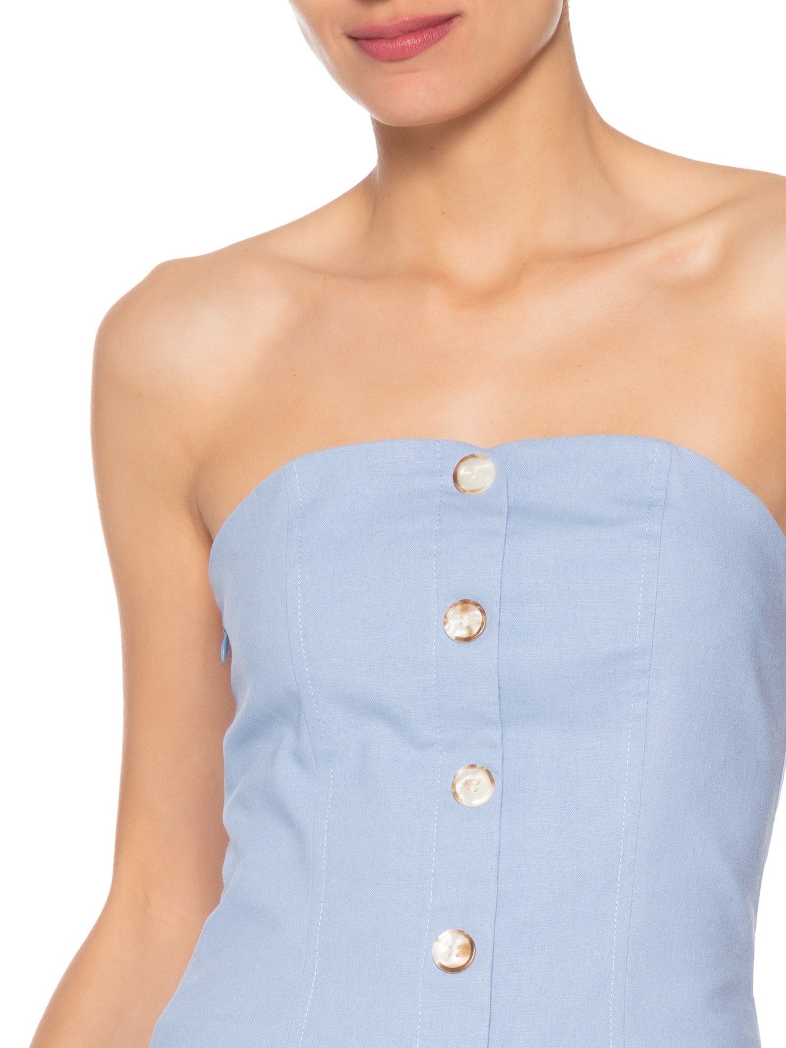 Conjunto Feminino Blusa Sem Alça E Saia Midi Azul Basiq