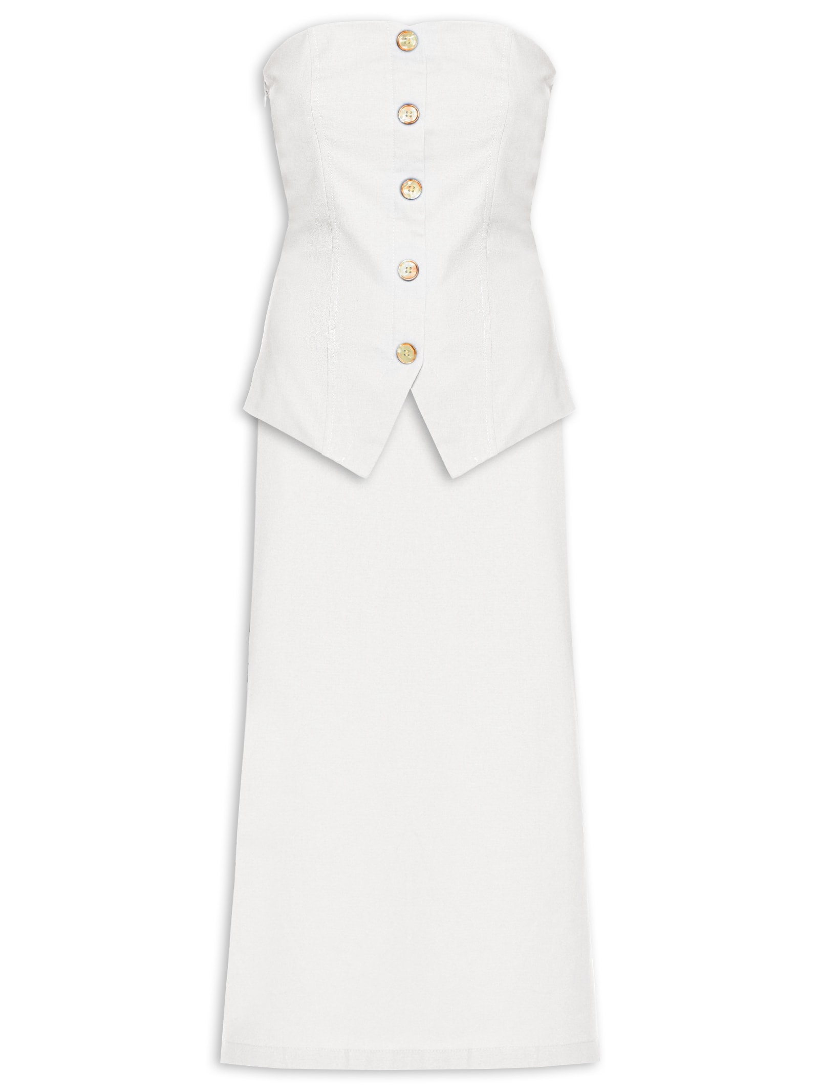 Conjunto Feminino Blusa Sem Alça E Saia Midi Branco Basiq