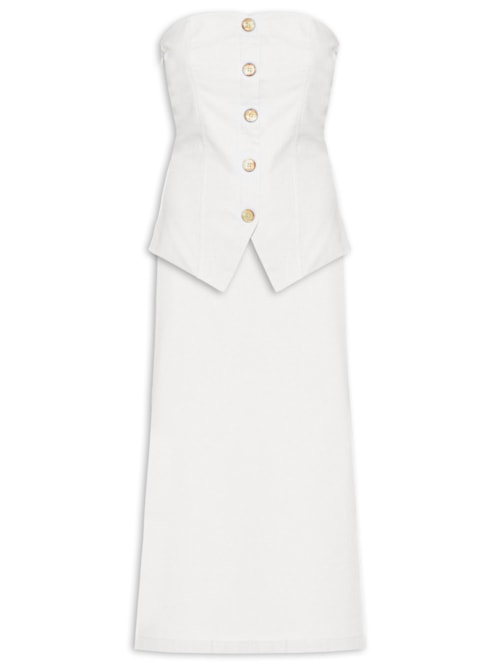 Conjunto Feminino Blusa Sem Alça E Saia Midi – Branco