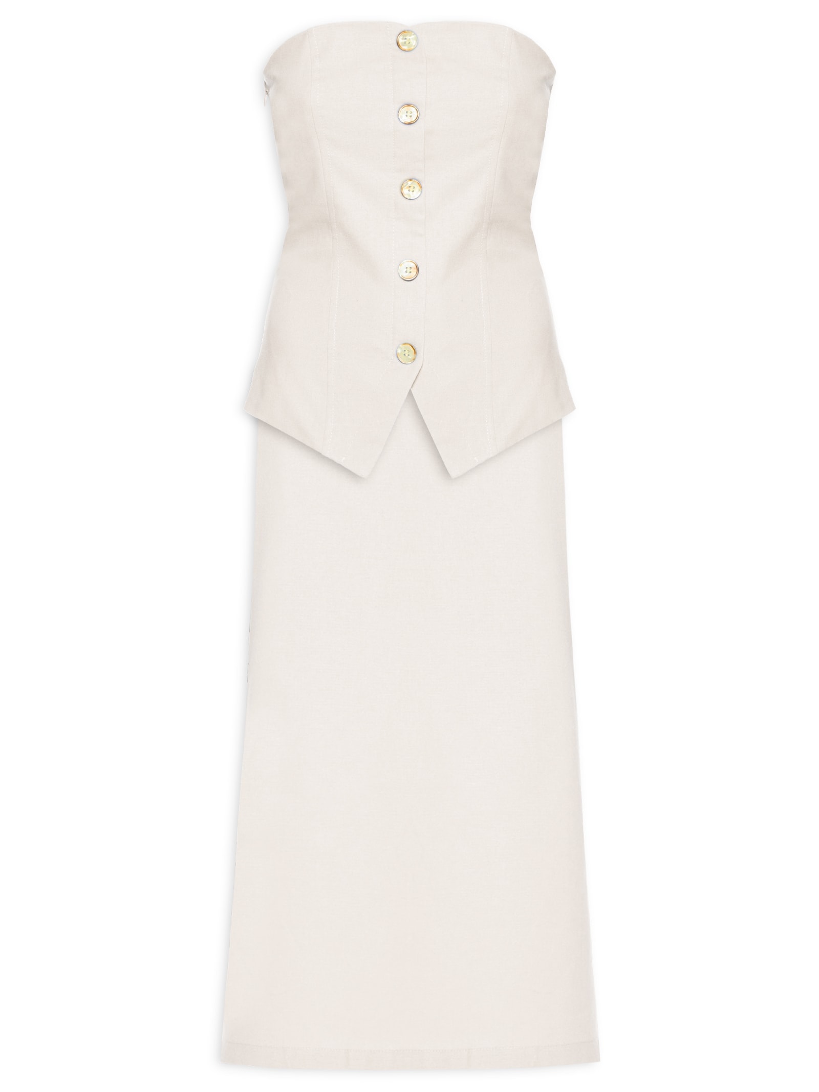 Conjunto Feminino Blusa Sem Alça E Saia Midi Off White Basiq