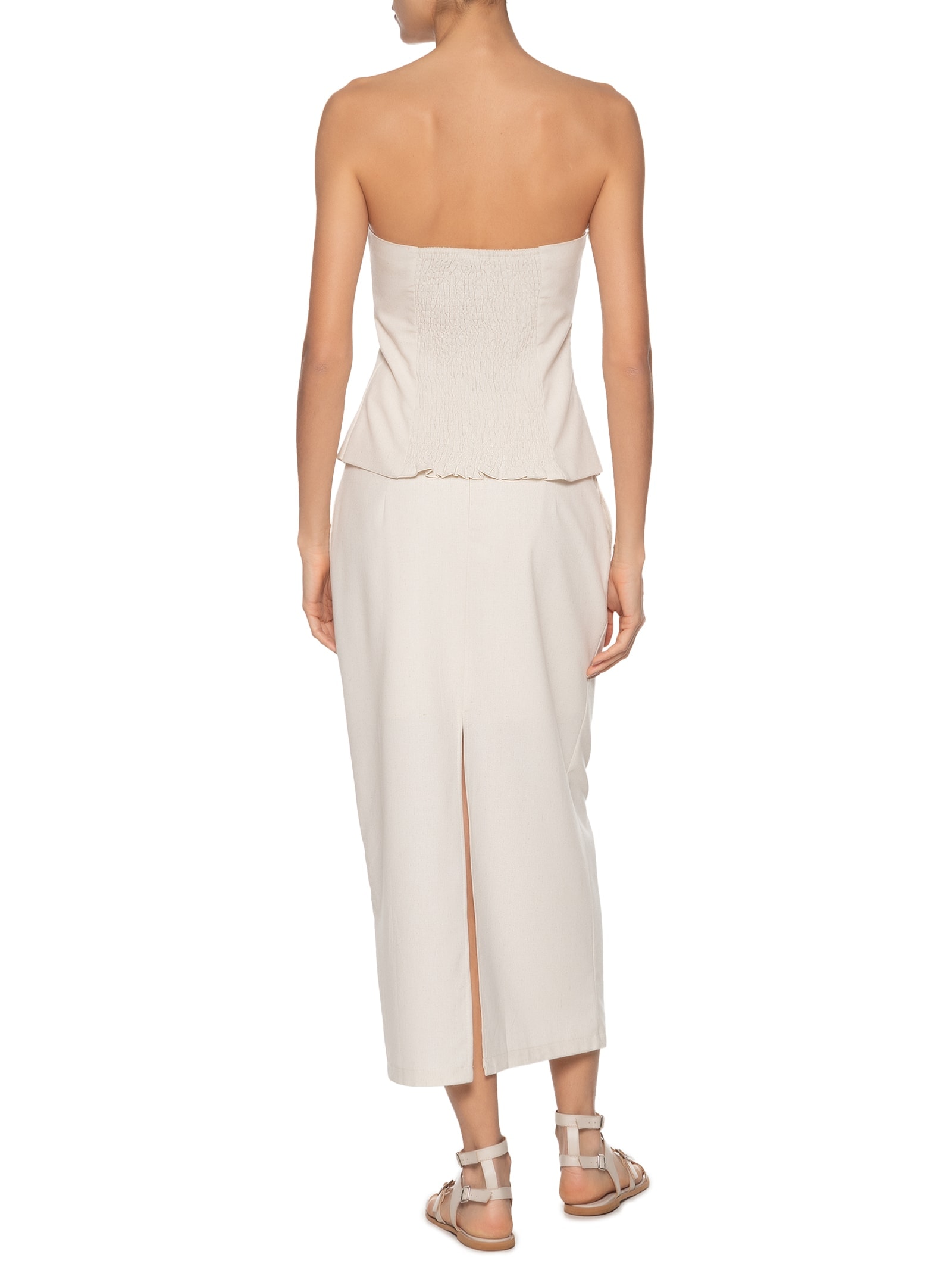 Conjunto Feminino Blusa Sem Alça E Saia Midi Off White Basiq