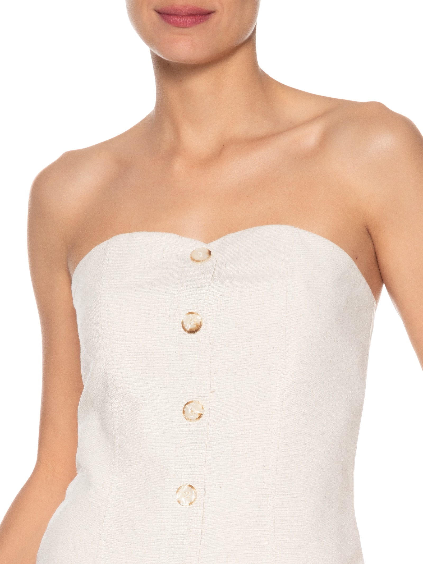 Conjunto Feminino Blusa Sem Alça E Saia Midi Off White Basiq