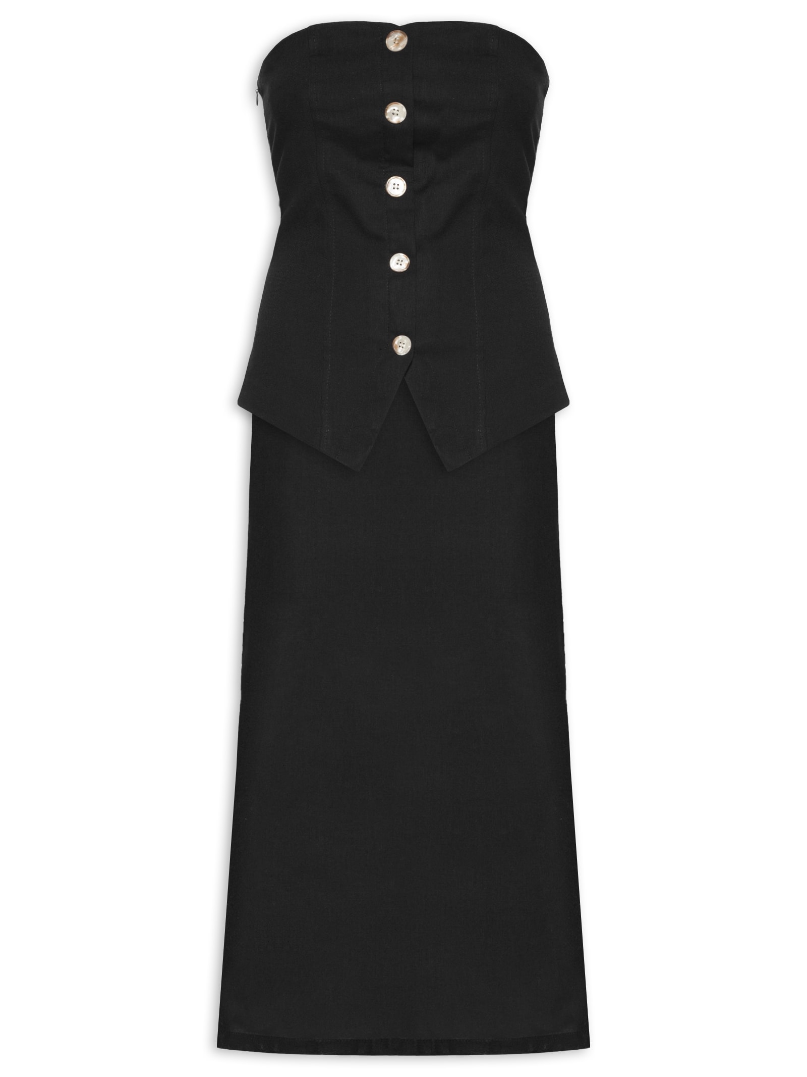 Conjunto Feminino Blusa Sem Alça e Saia Midi Preta  Basiq