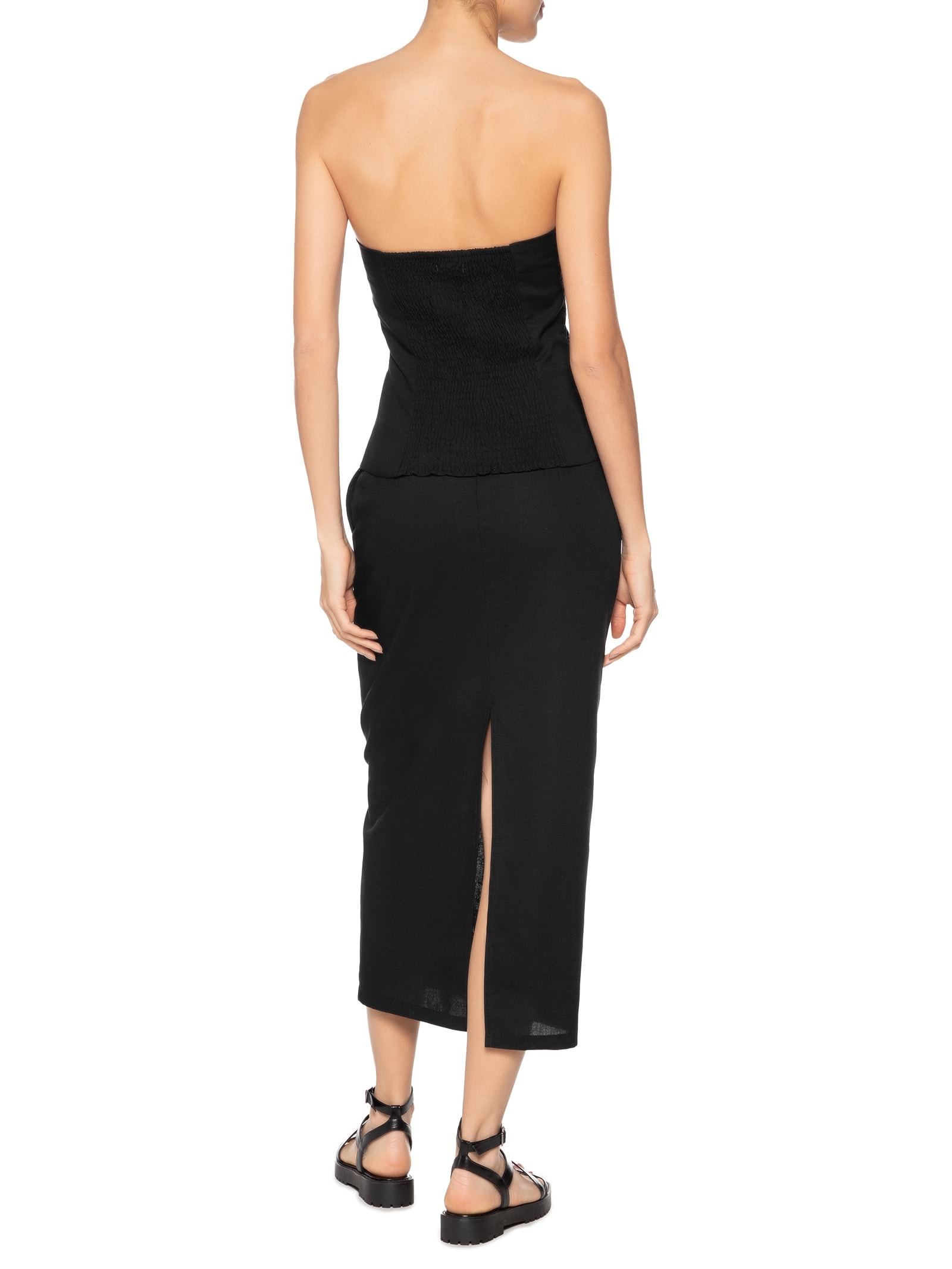 Conjunto Feminino Blusa Sem Alça e Saia Midi Preta  Basiq