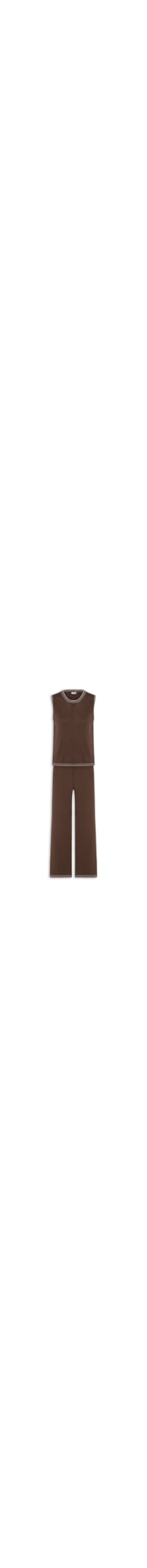 Conjunto Feminino Blusa Sem Manga E Calça Em Tricot Bicolor - Marrom