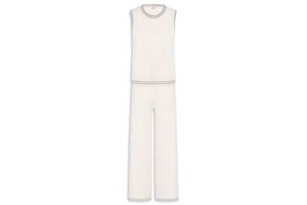 Conjunto Feminino Blusa Sem Manga E Calça Em Tricot Bicolor - Off White