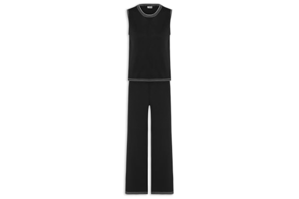 Conjunto Feminino Blusa Sem Manga E Calça Em Tricot Bicolor - Preto