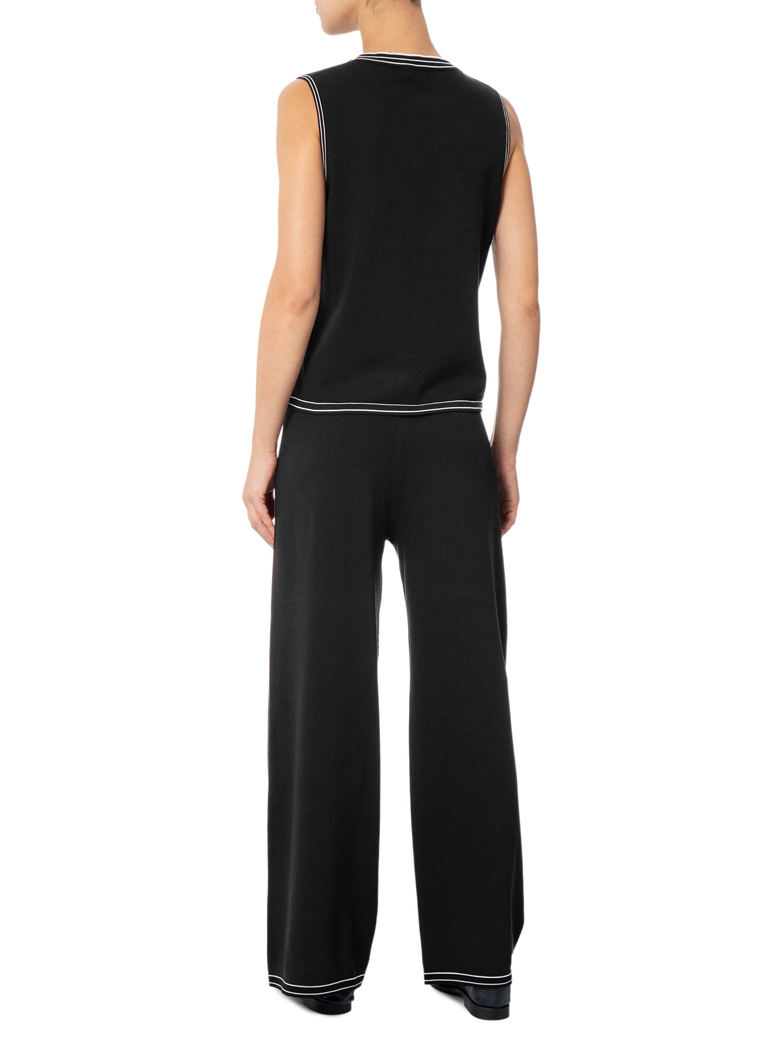 Conjunto Feminino Blusa Sem Manga E Calça Em Tricot Bicolor Preto Basiq