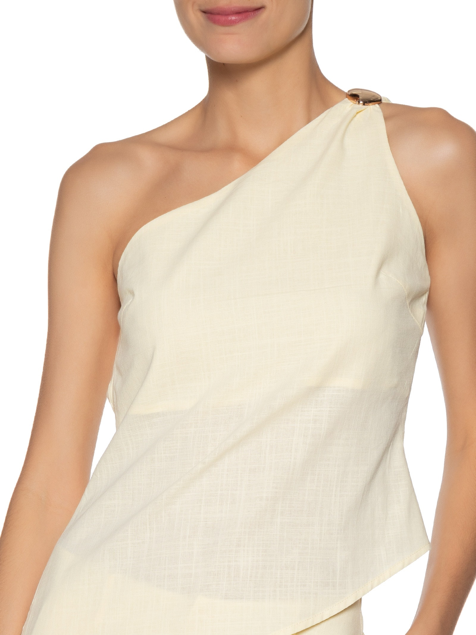 Conjunto Feminino Blusa Um Ombro Só E Calça Pantalona Amarelo Market 33