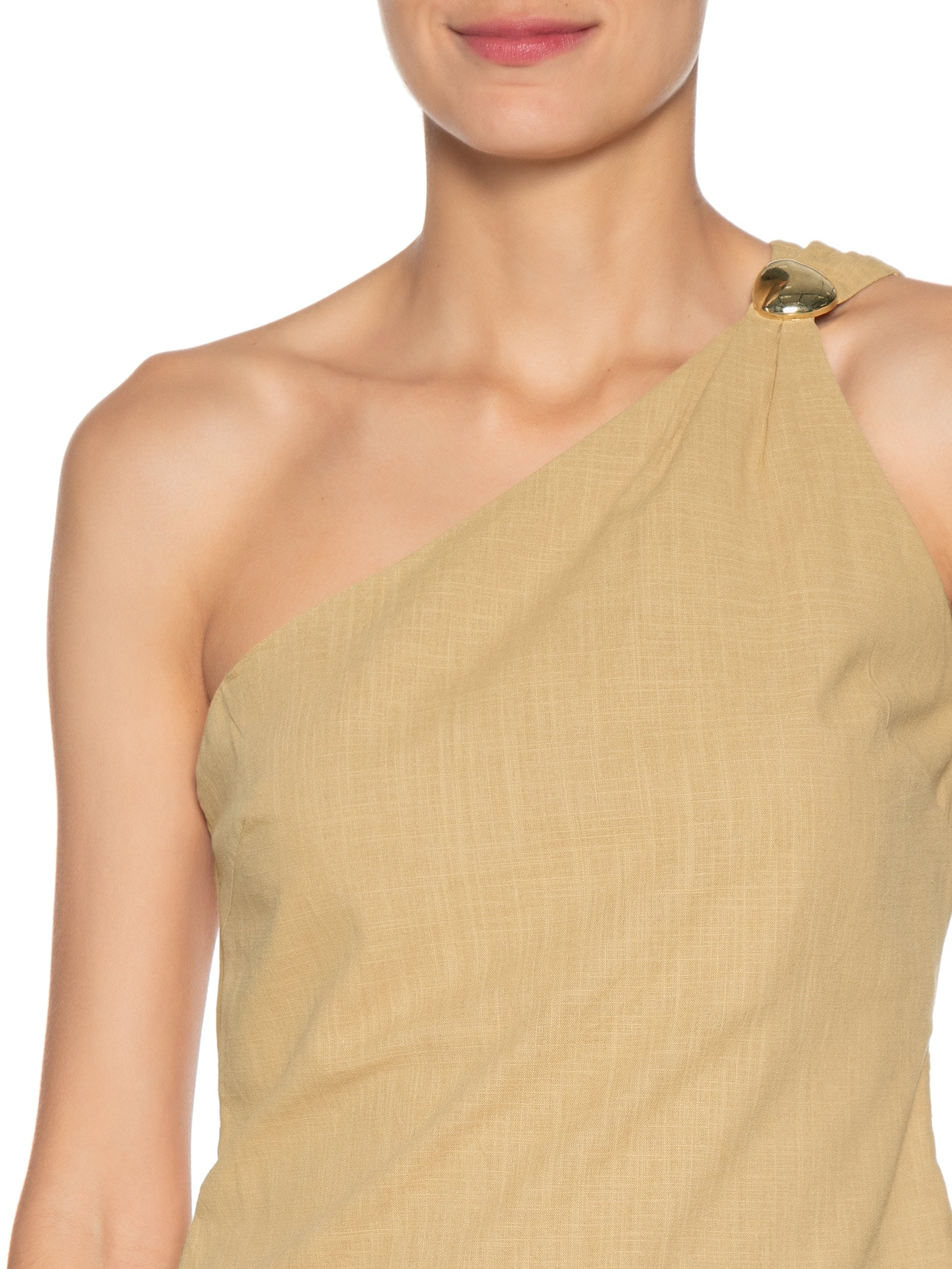 Conjunto Feminino Blusa Um Ombro Só E Calça Pantalona Bege Market 33