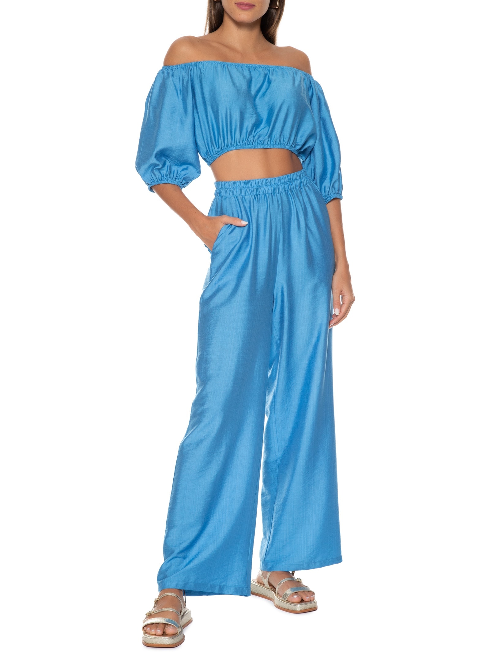 Conjunto Feminino Calça E Top Azul Market 33